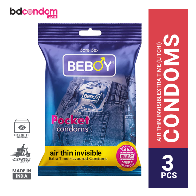 Picture of Beboy Extra Time Air Thin Invisible Condom (Litchi Flavour) Pocket Pack- 3Pcs(India)