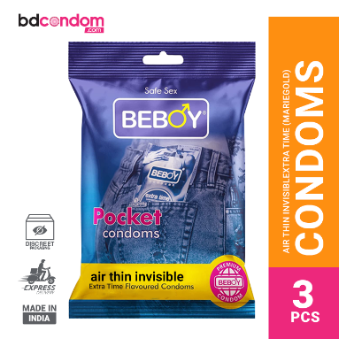 Picture of Beboy Extra Time Air Thin Invisible Condom (Merigold Flavour) Pocket Pack- 3Pcs(India)
