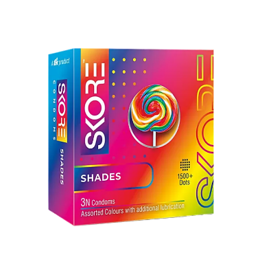 Picture of Skore Shades Assorted Colours 1500+ Dotted Condom - 3Pcs Pack(India)