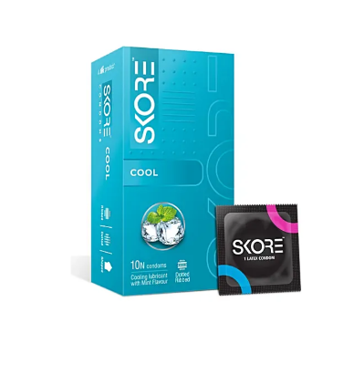 Picture of Skore Cool With Cooling Sensation Dotted & Ribbed Condom - 10Pcs Pack(India)