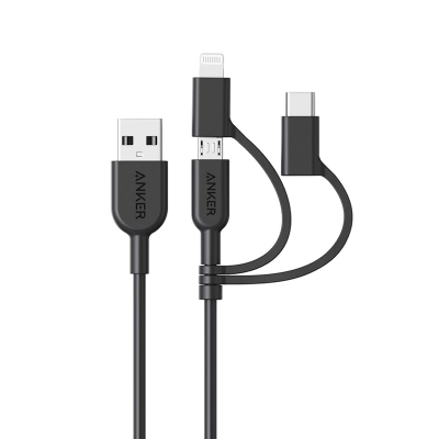 Picture of Anker Powerline II 3-in-1 Fast Charging Cable With USB-A to Lightning/USB-C/Micro USB (3ft)