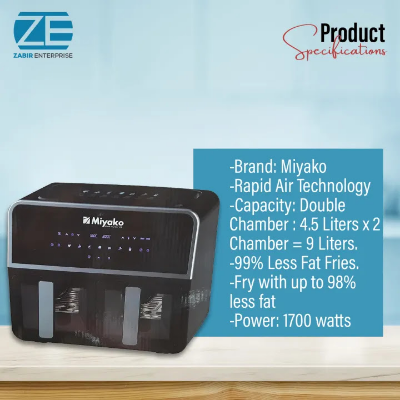 Picture of Miyako AF-4590 Double Chamber Digital Touch Panel Air Fryer, 9Liters.