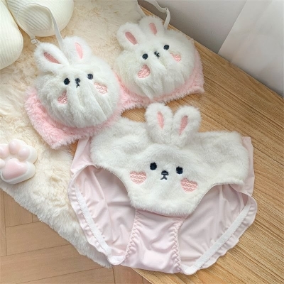 Picture of Rabbit fall and winter limited to cute plush underwear confortable women lingerie non-steel ring bra set to keep warm bralette