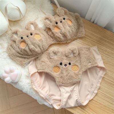 Picture of Rabbit fall and winter limited to cute plush underwear confortable women lingerie non-steel ring bra set to keep warm bralette