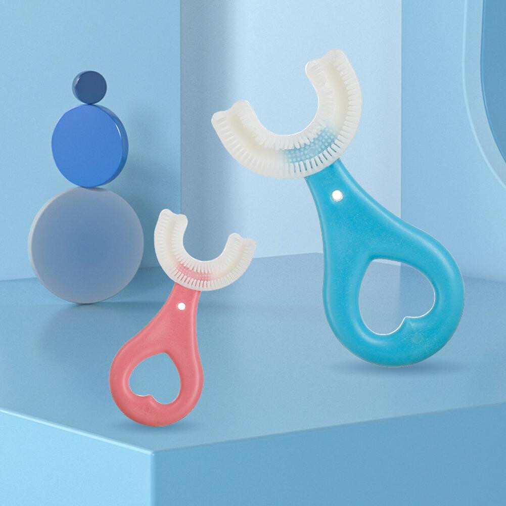 Picture of Children Toothbrush U-Shape Baby Toothbrush With Handle Silicone Oral Care Cleaning Brush For Kids Supplies
