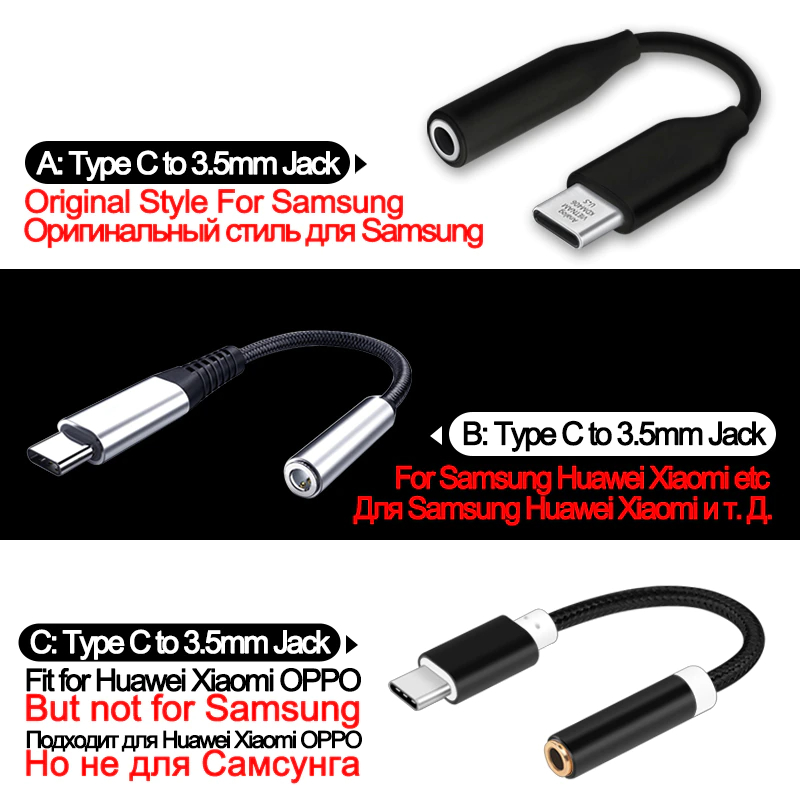 Picture of SAMSUNG Type C 3.5 Jack Earphone Cable USB C to 3.5mm AUX Headhones Adapter For SAMSUNG Galaxy Note 10 Plus 10+ A90 A80 A6/Samsung Type - C to 3.5mm Headphone Adapter