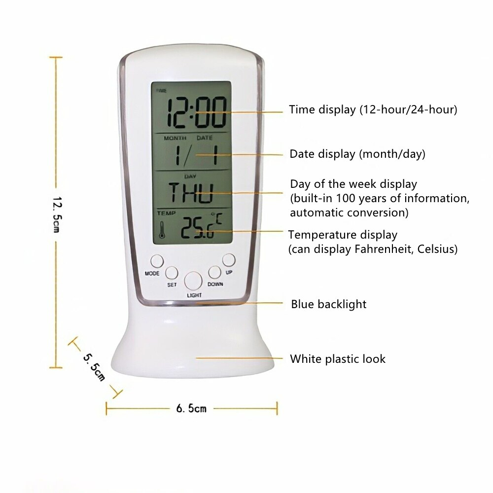 Picture of Multifunction Calendar Temperature Digital Alarm Clock With Blue Back Light Electronic Calendar Thermometer Led Clock With Time - Wall Clock - wall clock