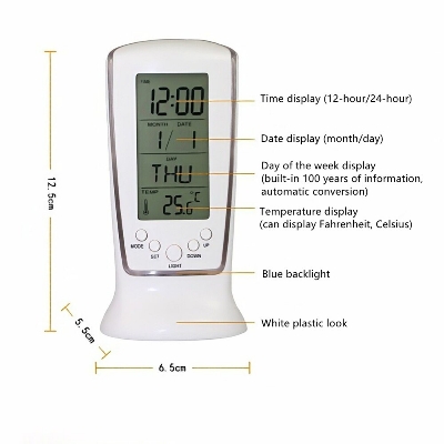 Picture of Multifunction Calendar Temperature Digital Alarm Clock With Blue Back Light Electronic Calendar Thermometer Led Clock With Time - Wall Clock - wall clock