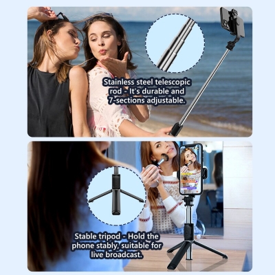 Picture of Q07 Selfie Stick Foldable Mini Tripod with Fill Light Bluetooth Remote Shutter Retractable Rod for Phone (100cm)