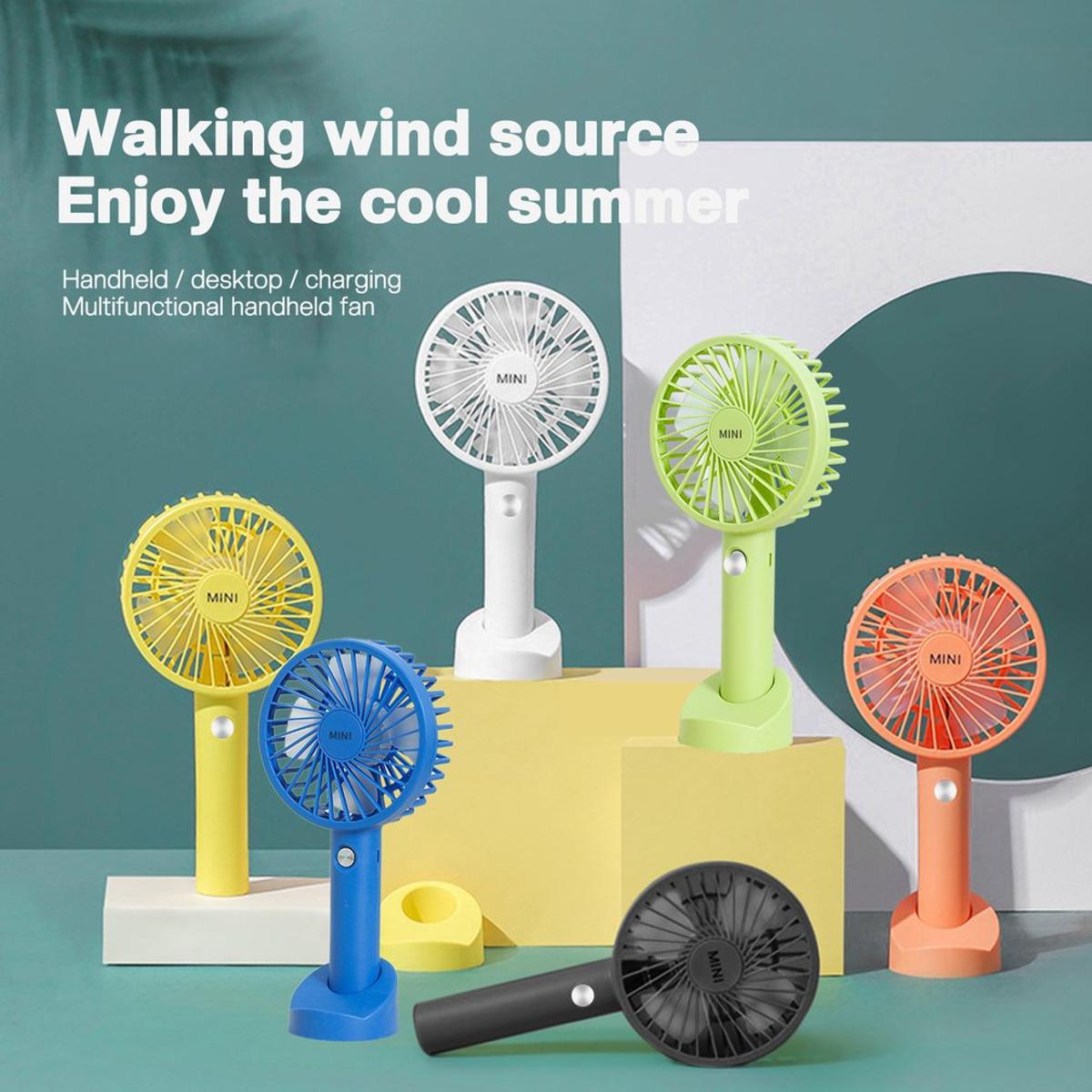 Picture of Mini USB Handheld Fan Portable Rechargeable Battery Operated Cooling Desktop with Base 3 Modes for Home Office Travel Outdoor