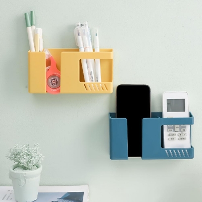 Picture of Mobile Phone Charging Rack Wall-mounted Storage Box Punch-free Organizer Shelf Remote Control Pen Stationery Holder Accessories