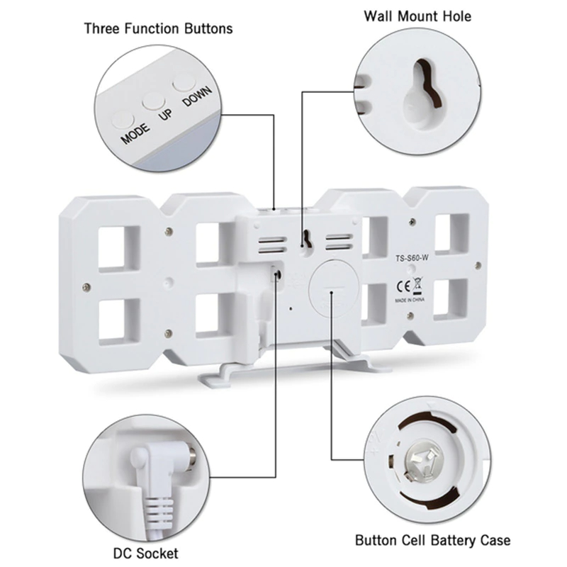 Picture of 3D LED Digital Clock Electronic Table Clock Alarm Clock Wall Glowing Hanging Clocks