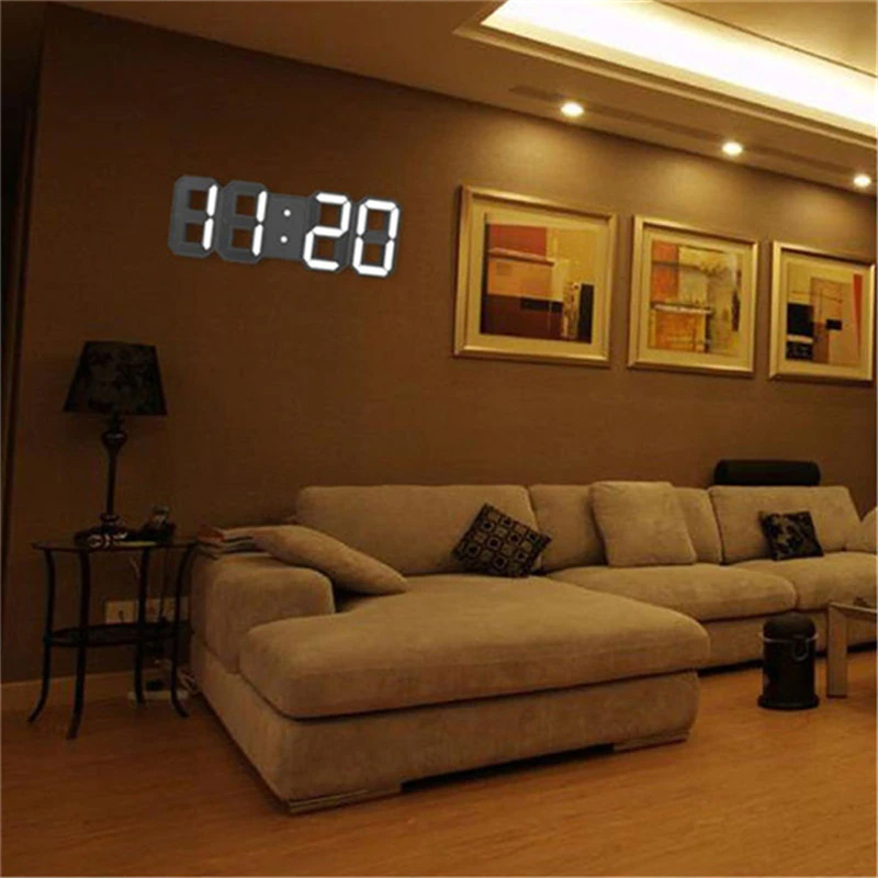 Picture of 3D LED Digital Clock Electronic Table Clock Alarm Clock Wall Glowing Hanging Clocks
