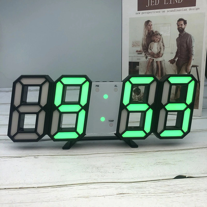 Picture of 3D LED Digital Clock Electronic Table Clock Alarm Clock Wall Glowing Hanging Clocks