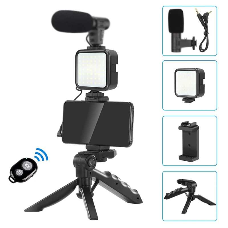 Picture of Ay-49 Smartphone Vlogging Kit Wireless Control Photography Fill Light With Tripod Stand Microphone For Tiktok Youtube Conference - Ring Light