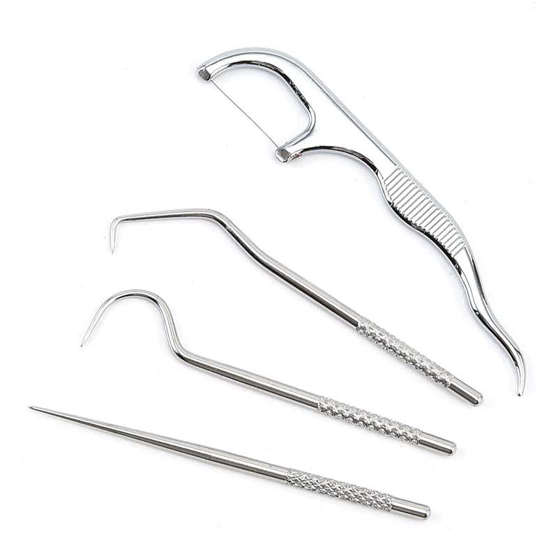 Picture of 4pcs Portable Stainless Steel Toothpick Dental Floss Oral Care Teeth Cleaning For Outdoor