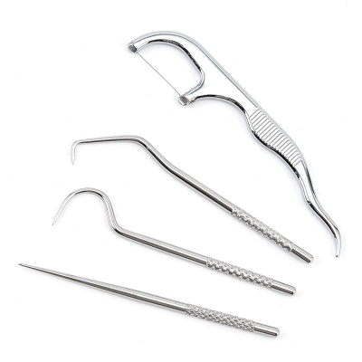 Picture of 4pcs Portable Stainless Steel Toothpick Dental Floss Oral Care Teeth Cleaning For Outdoor