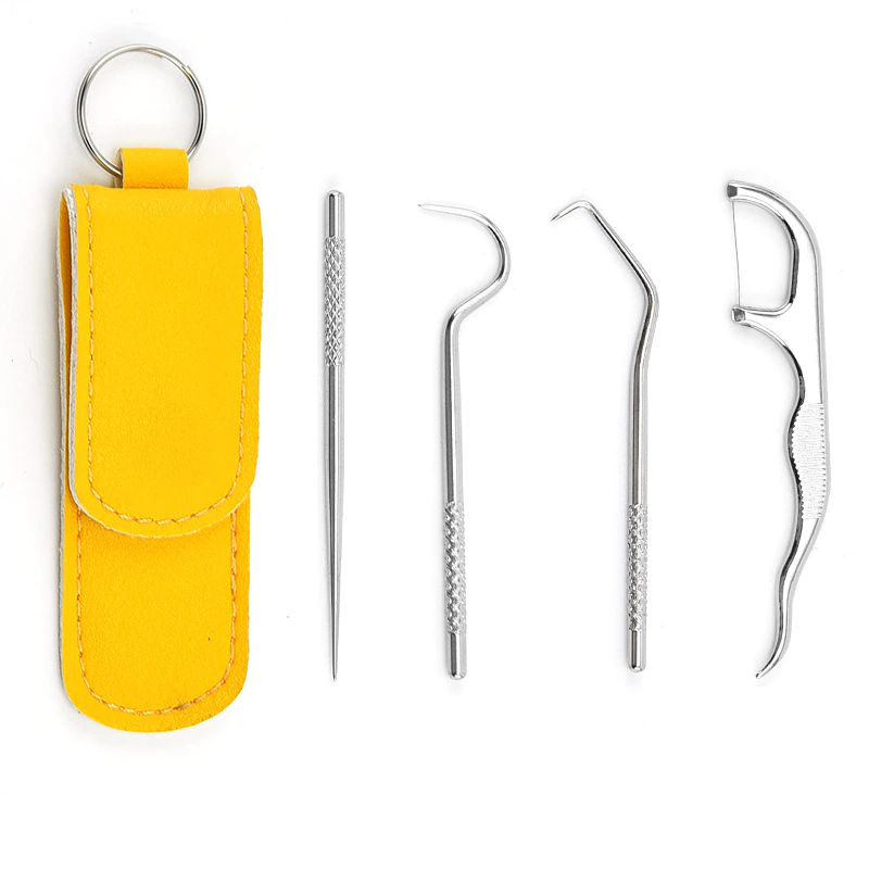 Picture of 4pcs Portable Stainless Steel Toothpick Dental Floss Oral Care Teeth Cleaning For Outdoor