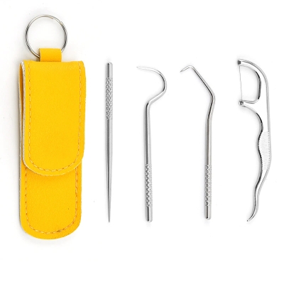 Picture of 4pcs Portable Stainless Steel Toothpick Dental Floss Oral Care Teeth Cleaning For Outdoor