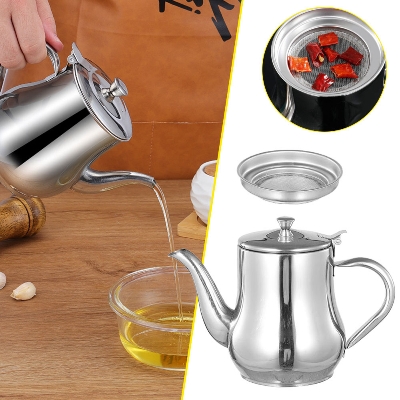 Picture of Stainless Steel Oil Strainer Pot Container Jug Storage Can With Filter Cooking Oil Pot Kitchen Large Capacity 32oz
