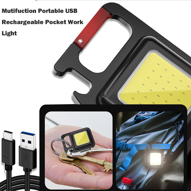 Picture of Mini LED Keychain Flashlights Multifunctional Portable COB Work Light USB Charging Camping Lamp Outdoor Torch Fishing Lantern