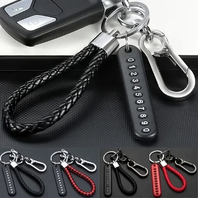 Picture of 1PCS PU Leather Braided Woven Rope Anti-Lost Keychain DIY Bag Pendant Key Chain Holder Key Car Trinket Keyring