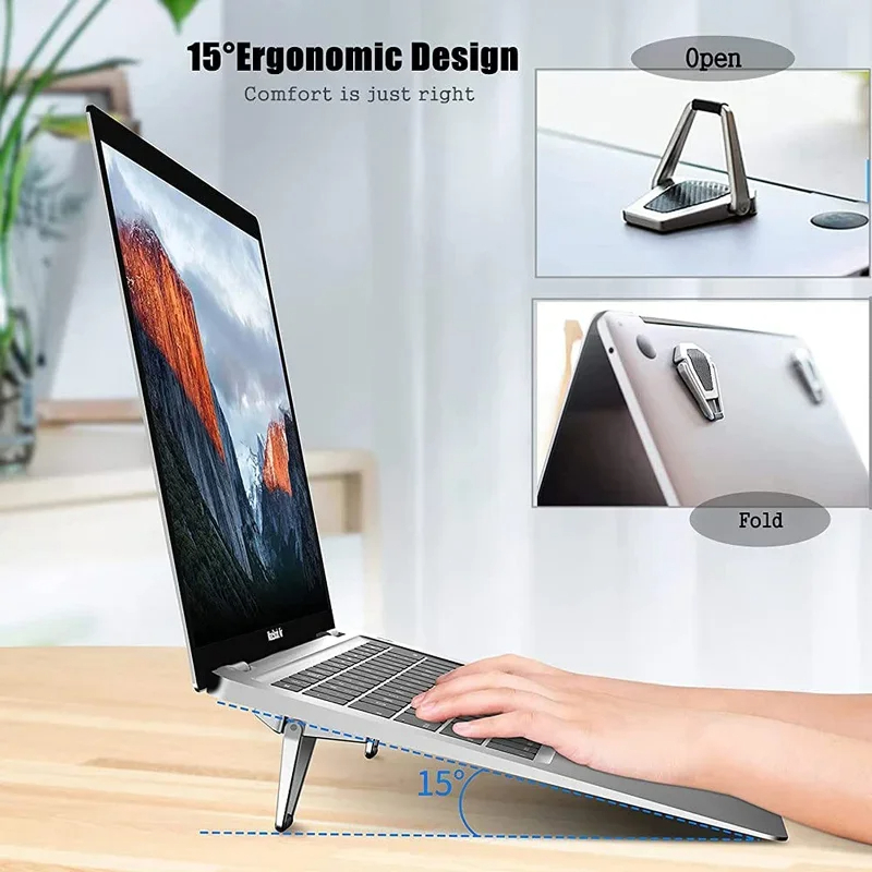 Picture of Metal Foldable Laptop Stand Universal Non-slip Bracket Support for Macbook Pro Air Lenovo Notebook Laptops Mount Holder Feets