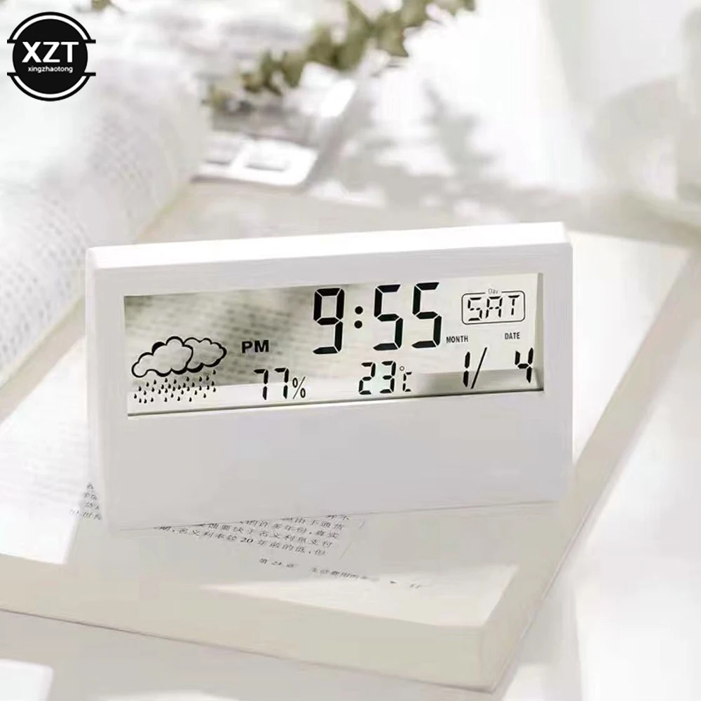 Picture of LCD Desktop Alarm Clock Transparent Calendar Weather and Digital Temperature and Humidity Display Home Appliance Smart Life