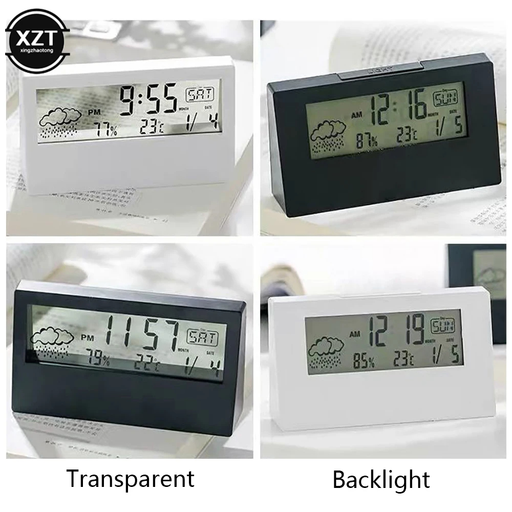 Picture of LCD Desktop Alarm Clock Transparent Calendar Weather and Digital Temperature and Humidity Display Home Appliance Smart Life