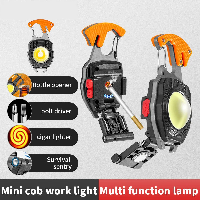 Picture of Multi-function COB LED Flashlight Outdoor USB Keychain Light Hook Strong Magnet Screwdriver Hammer Emergency Lamp Lamp for Campi