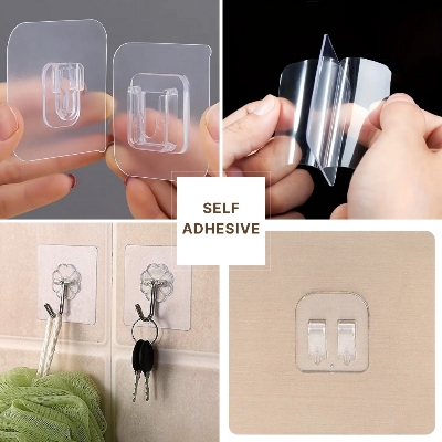 Picture of 5pcs Transparent Wall Hooks Hangers Self Adhesive Door Wall Hangers Hooks Suction Heavy Load Rack For Kitchen Bathroom Accessories