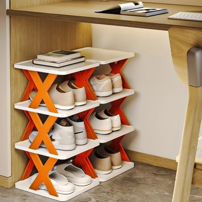 Picture of New Shoe Rack, Vertical Shoe Tower, Narrow Corner Shoe Rack, Shoe Shelf, DIY Free Standing Shoes Storage Organizer for Small Entryway, Closet, Hallway, Living Room, Bedroom (30x28 4 layers) Men & women Fashion shoe Organizer