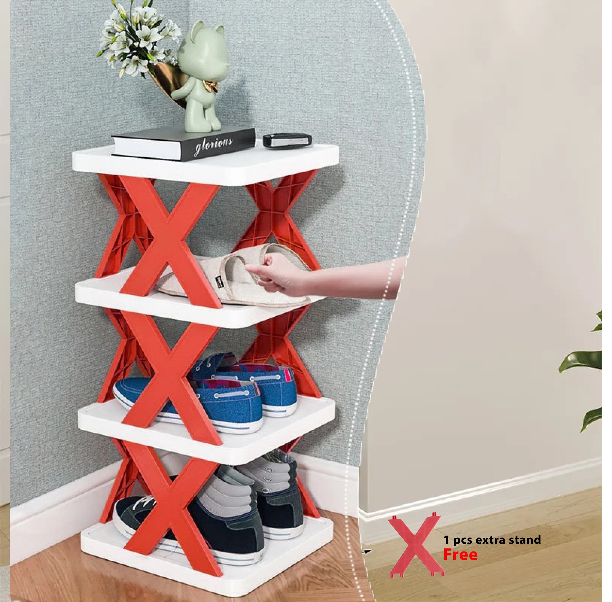 Picture of New Shoe Rack, Vertical Shoe Tower, Narrow Corner Shoe Rack, Shoe Shelf, DIY Free Standing Shoes Storage Organizer for Small Entryway, Closet, Hallway, Living Room, Bedroom (30x28 4 layers) Men & women Fashion shoe Organizer