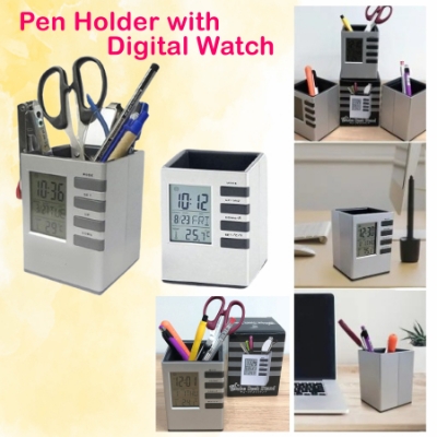 Picture of Multifunctional Pen Holder and Digital Alarm Clock LCD for Student, Office, Desk Supplies Organizer