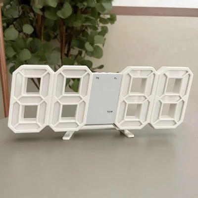 Picture of 3D Digital Wall Clock LED Table Clock Time Alarm Temperature Date Sound Control Night Light With Button Control Clock ( Only White Color) - D Shop