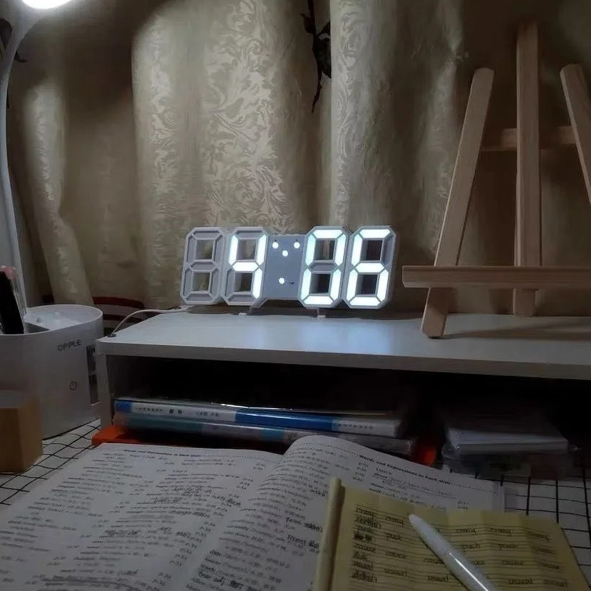 Picture of 3D Digital Wall Clock LED Table Clock Time Alarm Temperature Date Sound Control Night Light With Button Control Clock ( Only White Color) - D Shop