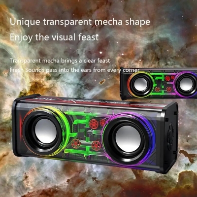Picture of V8 Bluetooth Speaker Transparent Sound Box Colorful Lights Dual Speaker High Power Subwoofer Soundba-D shop