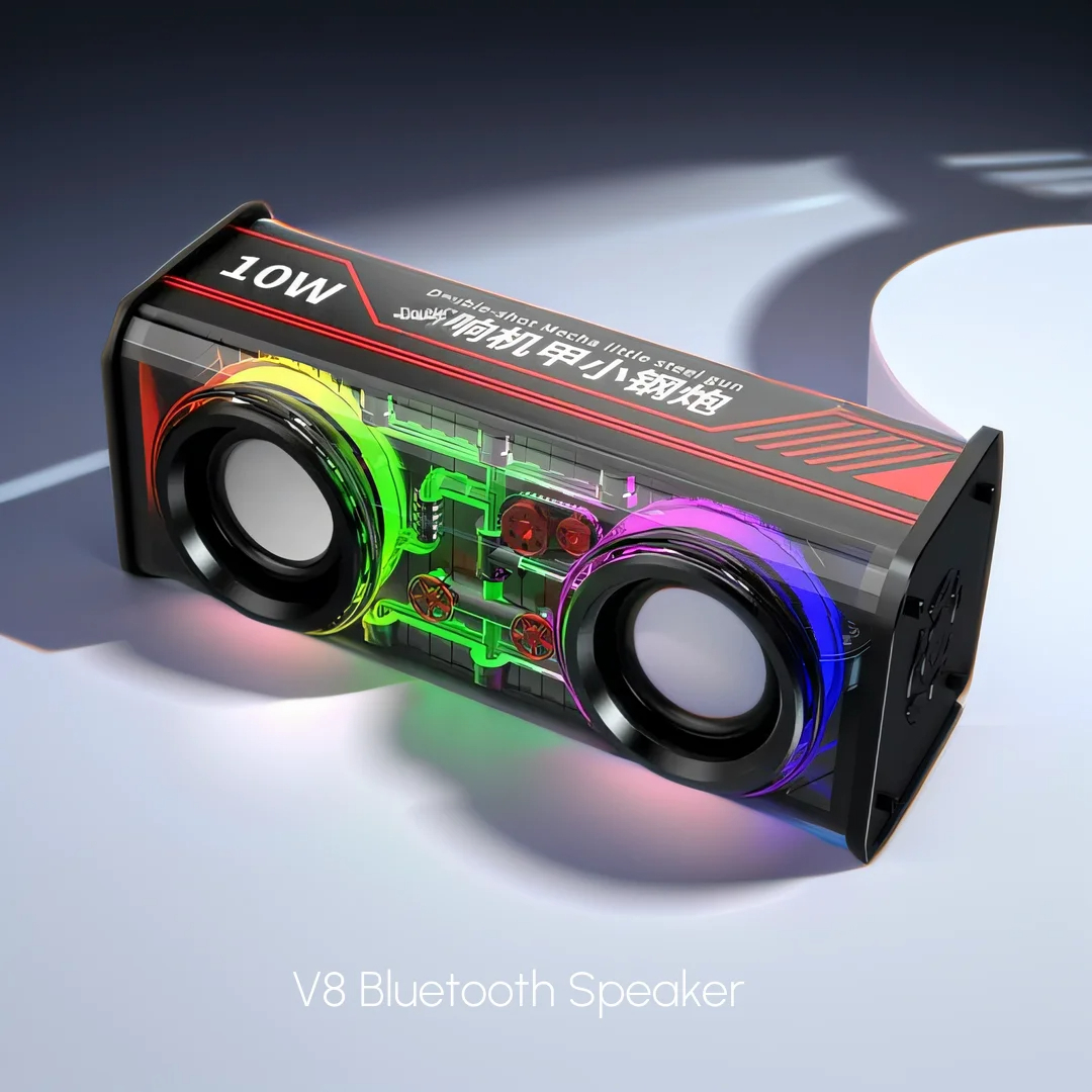 Picture of V8 Bluetooth Speaker Transparent Sound Box Colorful Lights Dual Speaker High Power Subwoofer Soundba-D shop