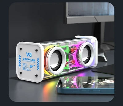 Picture of V8 Bluetooth Speaker Transparent Sound Box Colorful Lights Dual Speaker High Power Subwoofer Soundba-D shop