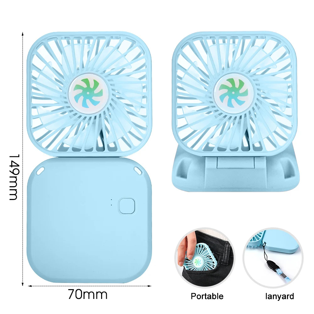 Picture of D Shop Portable Hanging Neck Mini Fans Rechargeable USB Folding Fan Mute Handheld Desktop Multi Function Three Speed Charge Fan-Multicolor