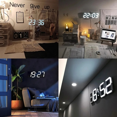 Picture of D Shop (22.4cm X 8.2cm) Glowing Night Mode Date Temperature Display Precise Digital Clock 3D LED Electronic Table Clock-White