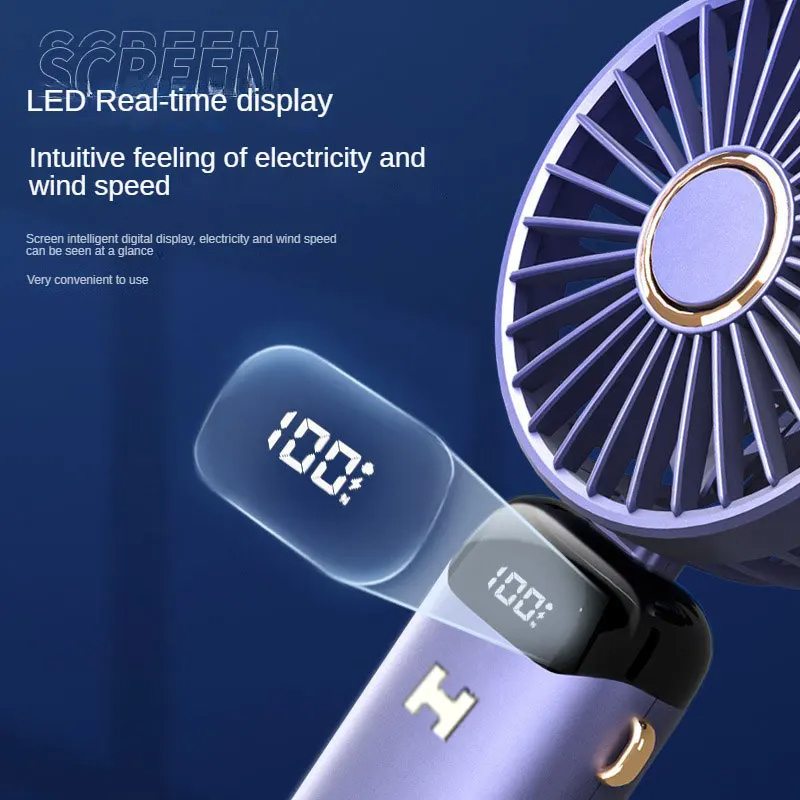 Picture of D Shop Handheld Mini Fan Foldable Portable Neck Hanging Fans 5 Speed USB Rechargeable Fan with Phone Stand and Display Screen-Multicolor