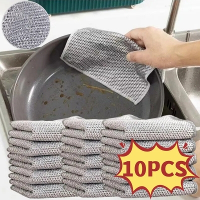 Picture of D Shop 2/5/10pcs Multipurpose Wire Dishwashing Rag for Wet and Dry Double Layer Non-Scratch Wire Dishcloth Rag Iron Scrubber Microfiber Dishcloth