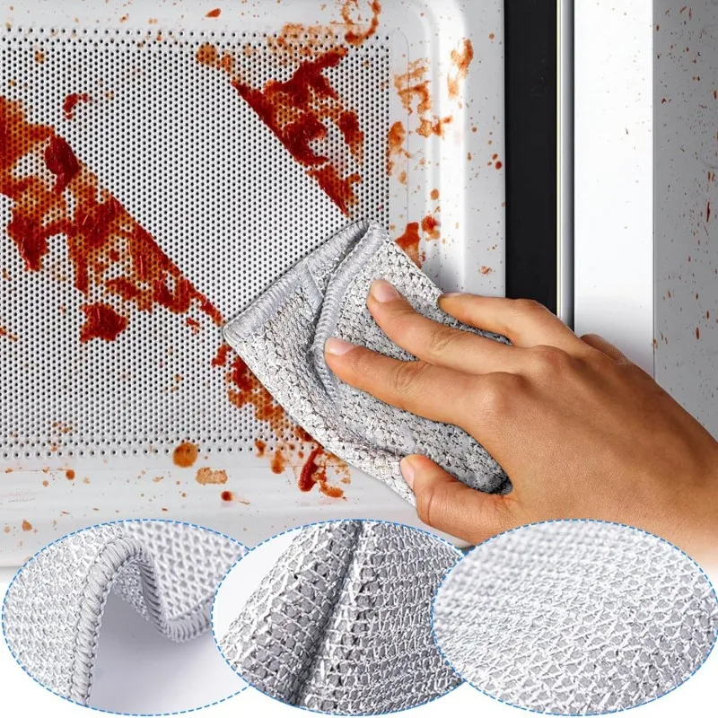 Picture of D Shop 2/5/10pcs Multipurpose Wire Dishwashing Rag for Wet and Dry Double Layer Non-Scratch Wire Dishcloth Rag Iron Scrubber Microfiber Dishcloth