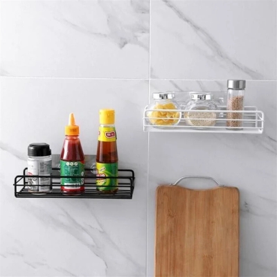 Picture of Bathroom Storage Rack Kitchen Organizer Shelf Black Shelves Corner Frame Iron Shower Punch Free Mounted Caddy Rack-D shop