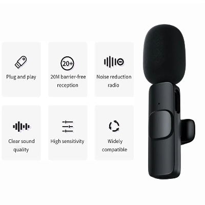 Picture of D Shop K8  Single Wireless Lavalier Microphone Studio Gaming Type-C PC Computer Professioanl Lapel Mic Live Broadcast Mobile Phone