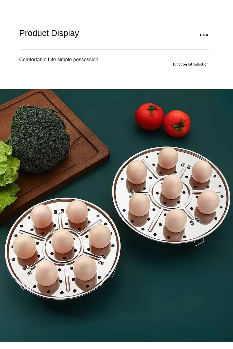 Picture of D Shop 18cm Round Stainless Steel Steamer with Water Separation Design for Cooking Steamed Foods, Detachable Egg Steaming Rack Included