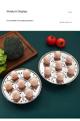 Picture of D Shop 18cm Round Stainless Steel Steamer with Water Separation Design for Cooking Steamed Foods, Detachable Egg Steaming Rack Included