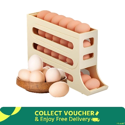 Picture of 4 Tiers Egg Holder for Fridge: 30 Eggs Auto Rolling Egg Dispenser, Space-Saving Egg Dispenser Holder, Fridge Egg Storage Rack Large Capacity Egg Organizer for Refrigerator Kichen Cabinet (Clear)-D Shop