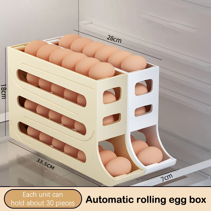 Picture of 4 Tiers Egg Holder for Fridge: 30 Eggs Auto Rolling Egg Dispenser, Space-Saving Egg Dispenser Holder, Fridge Egg Storage Rack Large Capacity Egg Organizer for Refrigerator Kichen Cabinet (Clear)-D Shop